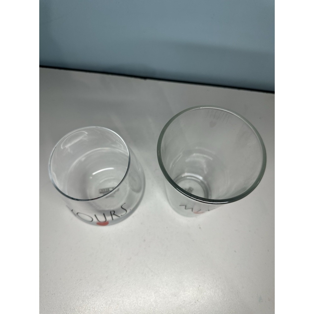 Rae Dunn By Enchante "YOURS" "MINE" Set of 2 Stemless Wine Glass And Beer Glass - Picture 2 of 5